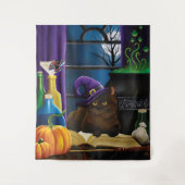 Tenture Halloween sorcière chat violet magie (Devant)