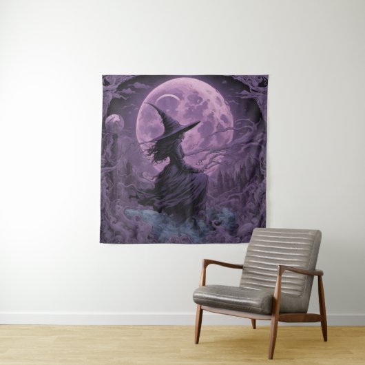 Tenture Halloween sorcière violette (En situation)