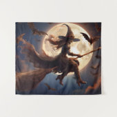 Tenture Halloween Steampunk Witch Vol au clair de lune (Devant (Horizontal))