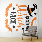 Tenture Halloween visage de la sorcière de repos (En situation (horizontale))