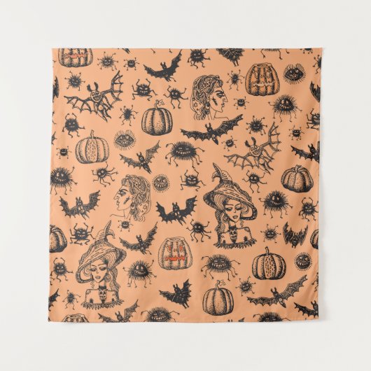 Tenture Halloween Witch Silhouette : Motif de dessin animé (Devant)