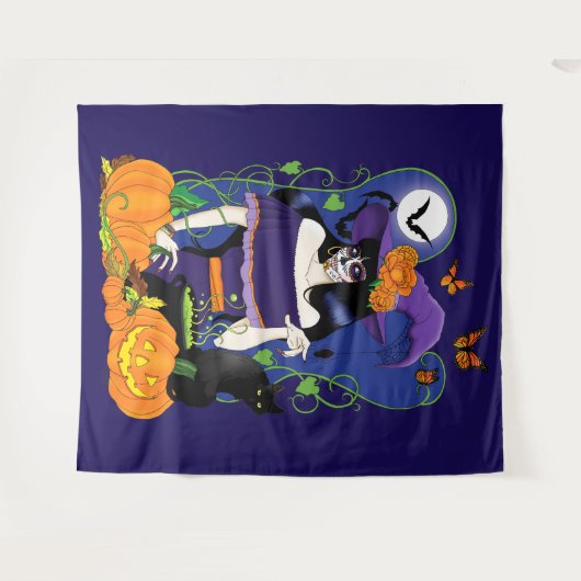 Tenture Halloween Witch Sugar Skull (Devant (Horizontal))