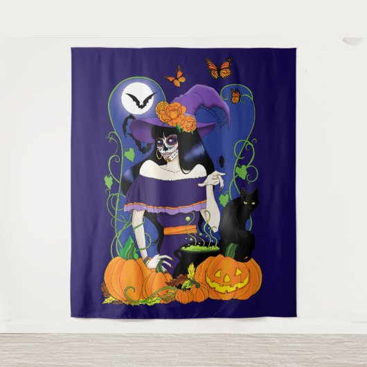 Tenture Halloween Witch Sugar Skull (Devant)