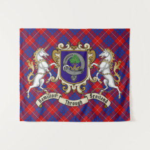 Tenture Hamilton Clan Badge & Unicorns avec Tartan