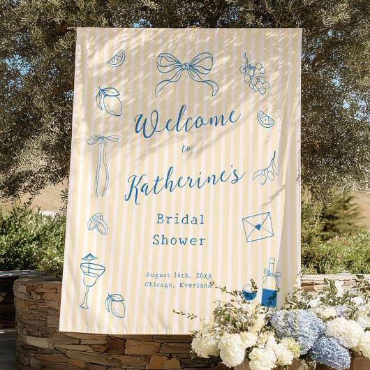 Tenture Hand Drawn Bridal Shower Backdrop Tapestry