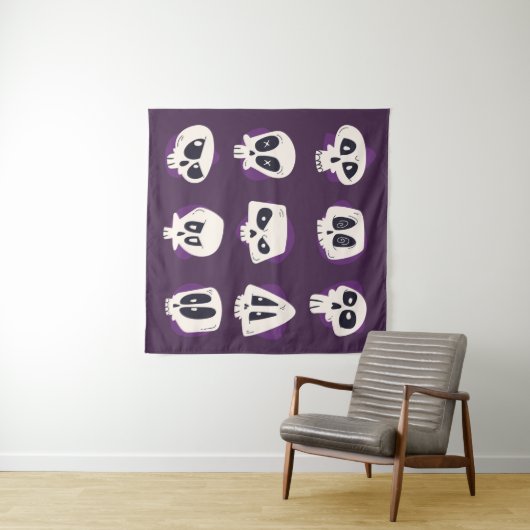 Tenture Hand drawn flat dia de muertos skulls collection s (En situation (horizontale))