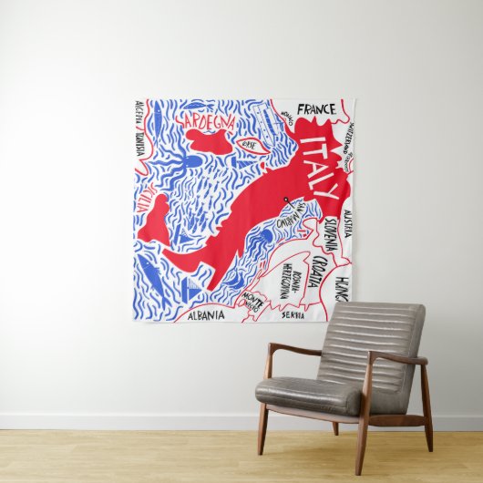 Tenture hand drawn stylized map of Italy. Travel illustrat (En situation (horizontale))