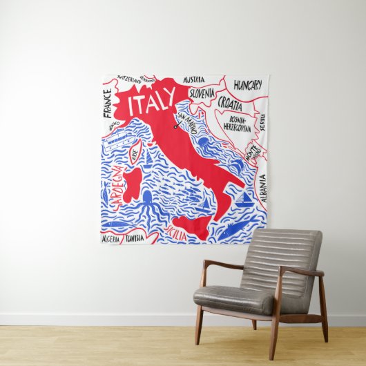 Tenture hand drawn stylized map of Italy. Travel illustrat (En situation)