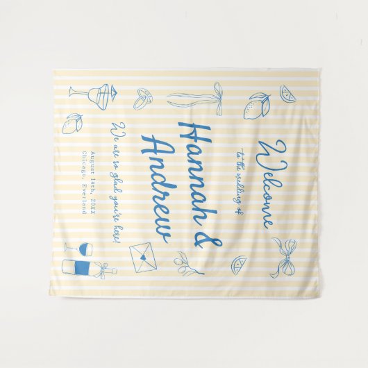 Tenture Hand Drawn Wedding Backdrop Tapestry (Devant (Horizontal))