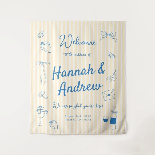 Tenture Hand Drawn Wedding Backdrop Tapestry (Devant)