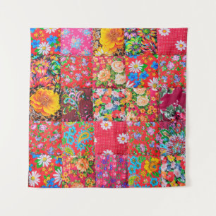 Tenture Handmade patchwork quilt with floral pattern as ba