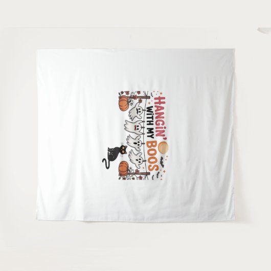 Tenture Hangin Avec Mon Fantôme Boos Tenant Chat Noir Drôl (Devant (Horizontal))