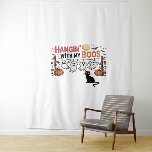 Tenture Hangin Avec Mon Fantôme Boos Tenant Chat Noir Drôl (En situation)