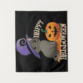 Tenture Happpy Halloween Chat avec Citrouille (Devant)