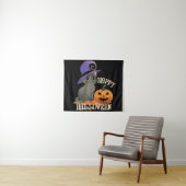 Tenture Happpy Halloween Chat avec Citrouille (En situation (horizontale))