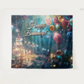 Tenture Happy Birthday Cake Balloons Party Decor (Devant (Horizontal))