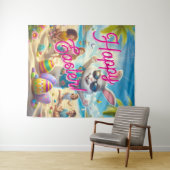 Tenture Happy Easter Easter Bunny on Beach Tapestry (En situation (horizontale))