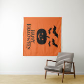 Tenture Happy Halloween Citrouille Bat Minimal (En situation (horizontale))