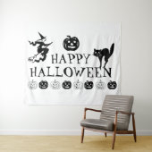 Tenture Happy Halloween éffrayant noir blanc (En situation (horizontale))