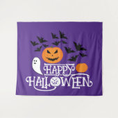 Tenture Happy Halloween fantôme citrouille chauves-souris  (Devant (Horizontal))