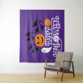 Tenture Happy Halloween fantôme citrouille chauves-souris  (En situation)