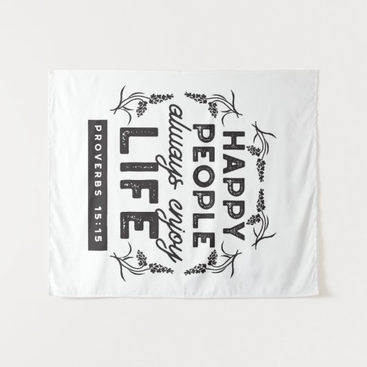 Tenture Happy Life with Faith – Proverbs 15:15 Art (Devant (Horizontal))