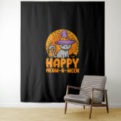Tenture Happy Meow O Ween Citrouille Chat Witch Pleine lun (En situation)