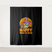 Tenture Happy Meow O Ween Citrouille Chat Witch Pleine lun (Devant)