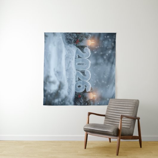 Tenture happy new year snowy candle backdrop (En situation (horizontale))