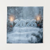 Tenture happy new year snowy candle backdrop (Devant)