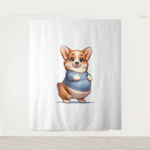 Tenture Happy Playful Pup Big Belly Corgi sourit Tee drôle