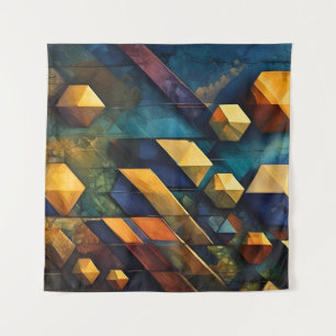 Tenture Harmonie Géométrique : Cubes Abstraits en Or et Sa