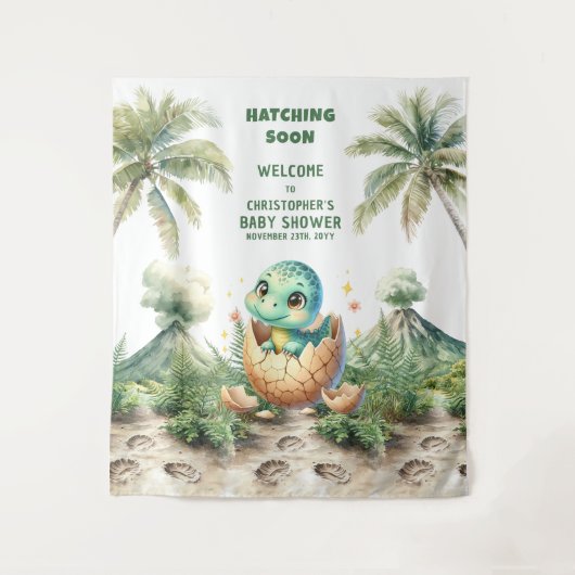 Tenture Hatching Bientôt Baby shower Tapestry Cute Dino (Devant)