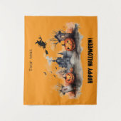 Tenture Haunted House citrouille sorcière orange (Devant)