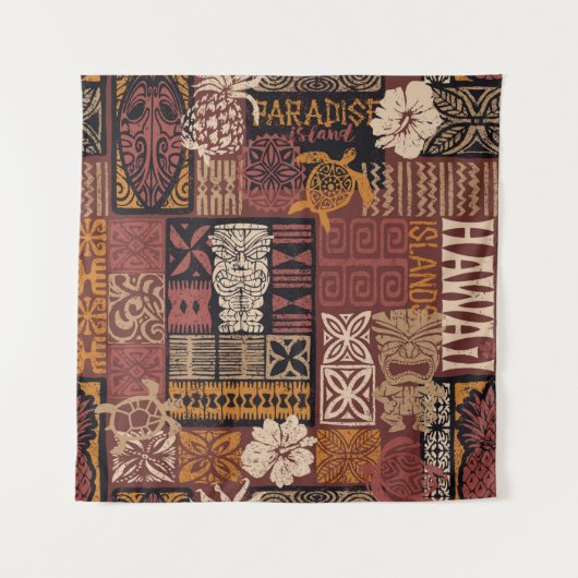 Tenture Hawaiian style tribal motif fabric patchwork abstr (Devant)