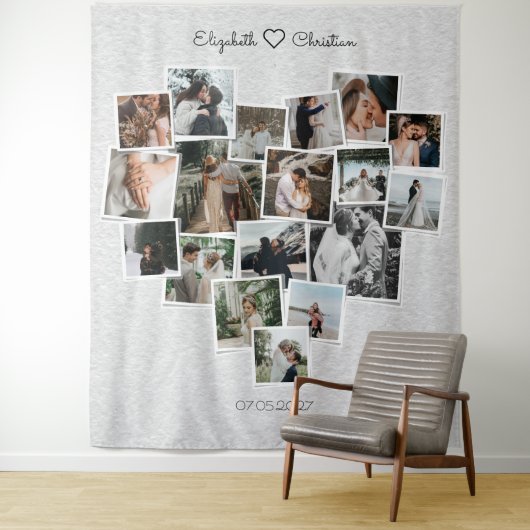 Tenture Heart Shape Photo Collage Lovely Wedding Backdrop (En situation)