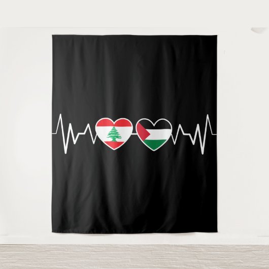 Tenture Heartbeat Lebanon Palestine Unity drapeaux. (Devant)