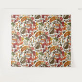 Tenture Hedgehogs and autumn forest flora on ivory (Devant (Horizontal))