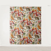 Tenture Hedgehogs and autumn forest flora on ivory (Devant)