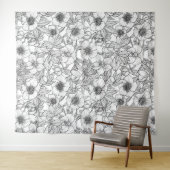 Tenture Hellebores en noir et blanc (En situation (horizontale))