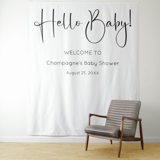 Tenture Hello Baby Modern Script Baby shower fond (En situation)