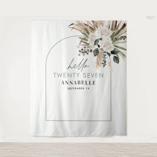 Tenture Herbe de pampas d'anniversaire eucalyptus moderne (Devant)