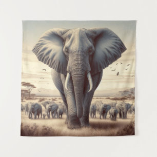 Tenture Herbe majestueuse d'éléphants