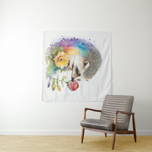 Tenture Hérisson sentant une rose rouge (En situation (horizontale))