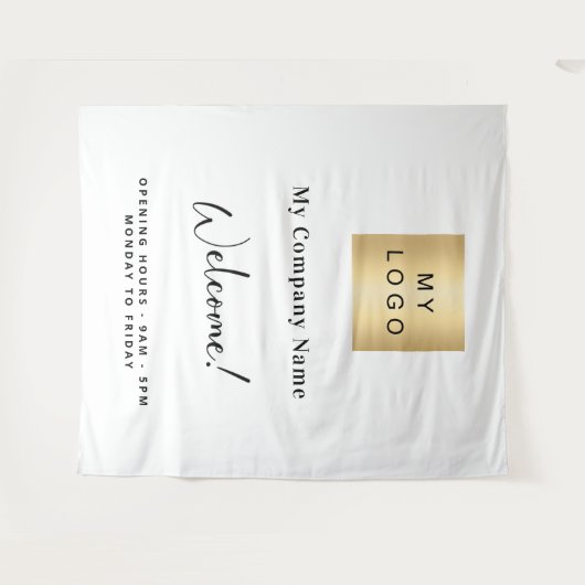 Tenture Heures d'ouverture du logo commercial blanc (Devant (Horizontal))