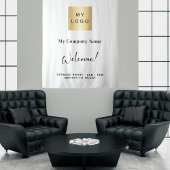 Tenture Heures d'ouverture du logo commercial blanc