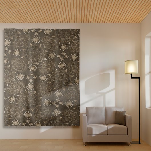 Tenture Hexa sepia doré oursidae mandala art moderne