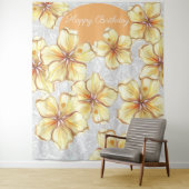 Tenture Hibiscus & dentelle JAUNE (En situation)