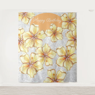 Tenture Hibiscus & dentelle JAUNE