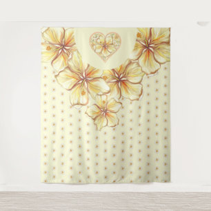 Tenture Hibiscus & dentelle JAUNE